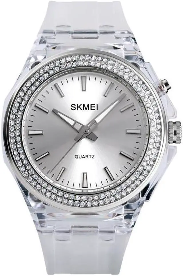 Main image of SkMEI 1553 Women LED Color Light Transparent Waterproof Watch Inlaid With Water Drill (Silvery)