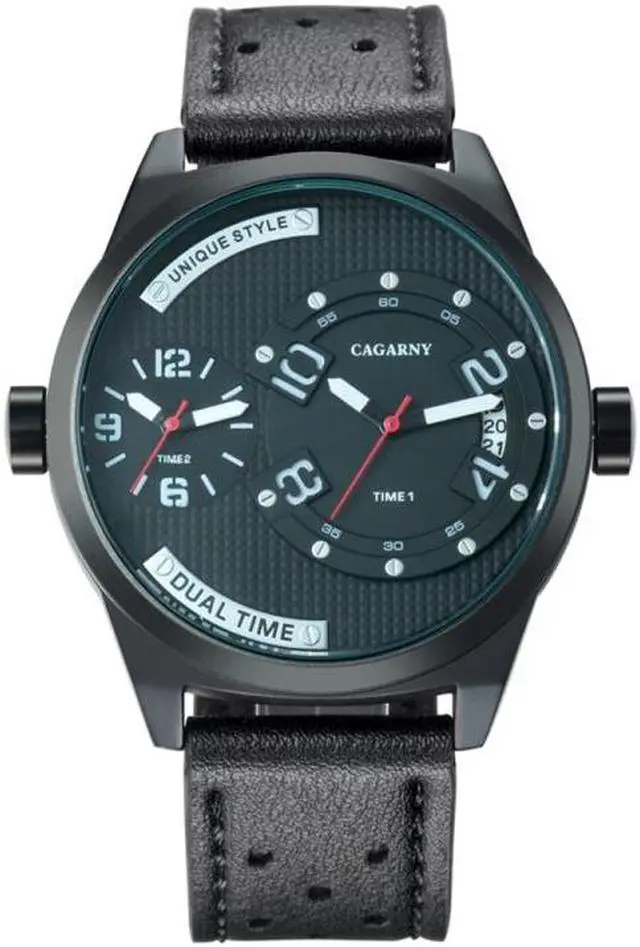 Main image of CAGARNY 6816 Living Waterproof Round Dial Dual Quartz Movement Alloy Case Fashion Watch Quartz Watches with Leather Band (Blue) Black