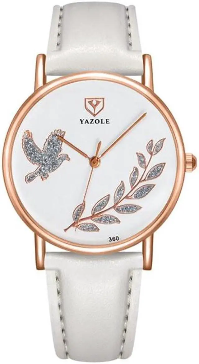 Main image of YAZOLE 360 Leather Band Dove of Peace Diamond Lady Watch (White+White)