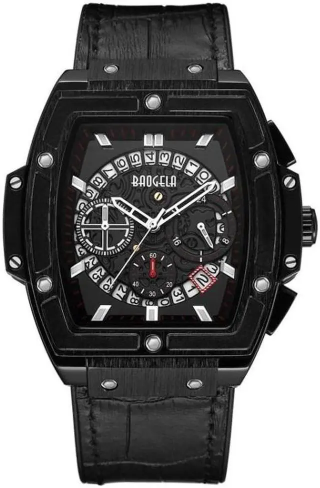 Main image of BAOGELA 1703 Wine Barrel Type Multifunctional Mens Sports Quartz Watch ( Black Shell Black Face)