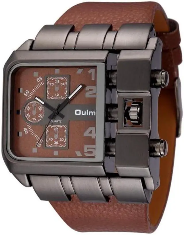 Main image of Oulm 3364 Men Square Dial Leather Belt Quartz Watch 3364 Coffee (Coffee)