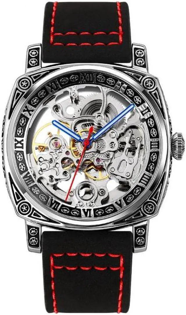 Main image of SKMEI 9271 Stainless Steel Buckle Leather Strap Waterproof Mechanical Watch (Red)