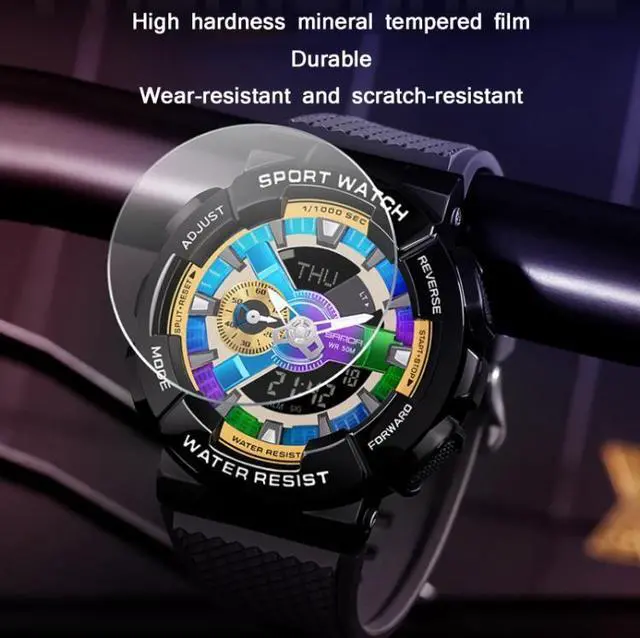 Alt view image 4 of 7 - SANDA 9004 Men Symphony Dual Display Synchronous Outdoor Luminous Electronic Multifunction Watch (Black Blue)