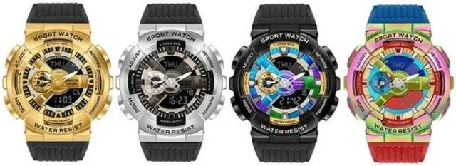 Alt view image 7 of 7 - SANDA 9004 Men Symphony Dual Display Synchronous Outdoor Luminous Electronic Multifunction Watch (Black Blue)