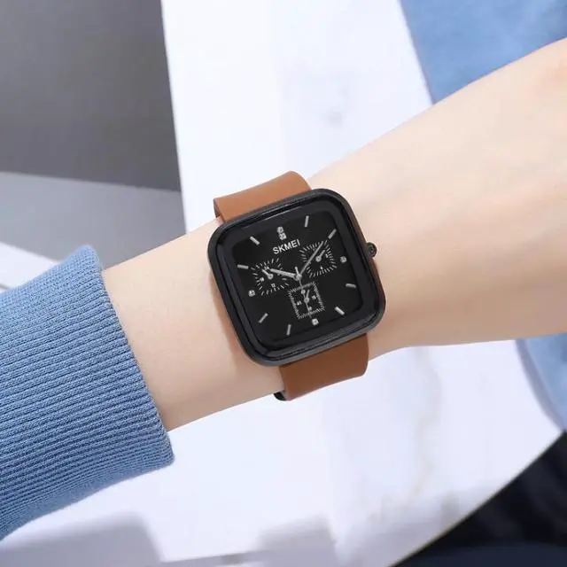 Alt view image 5 of 5 - SKMEI 1902 Stainless Steel Buckle Silicone Strap Waterproof Quartz Watch (Rose Gold + Green)
