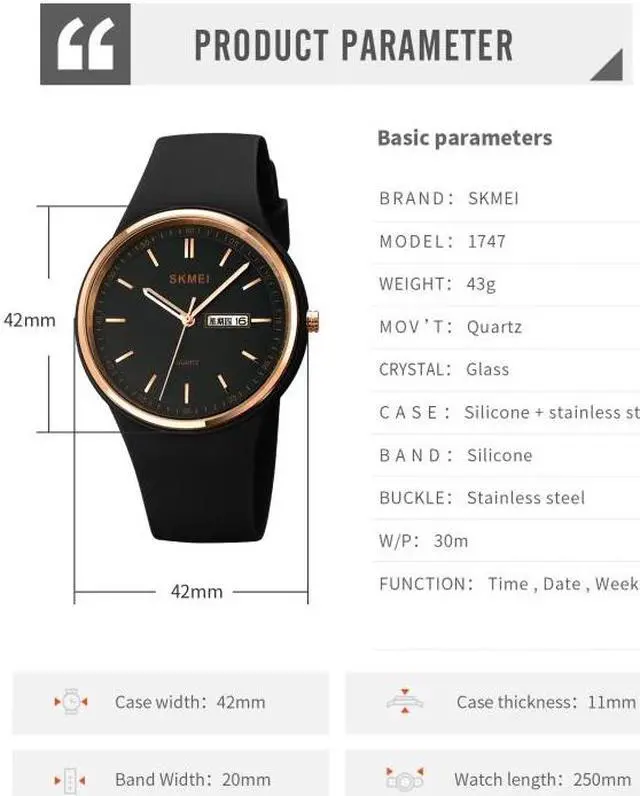 Alt view image 7 of 7 - SKMEI 1747 Simple Bar scale Dial Silicone Strap Quartz Watch for Ladies (Navy Blue)