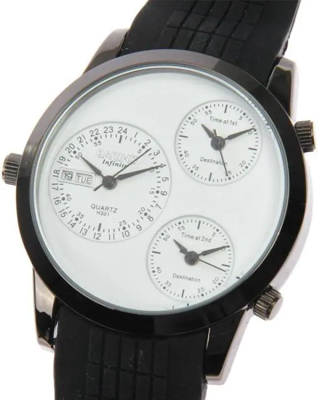 Alt view image 3 of 7 - Fashion 3 Dial Quartz Wrist Calendar Watch with Silicone Strap (White)