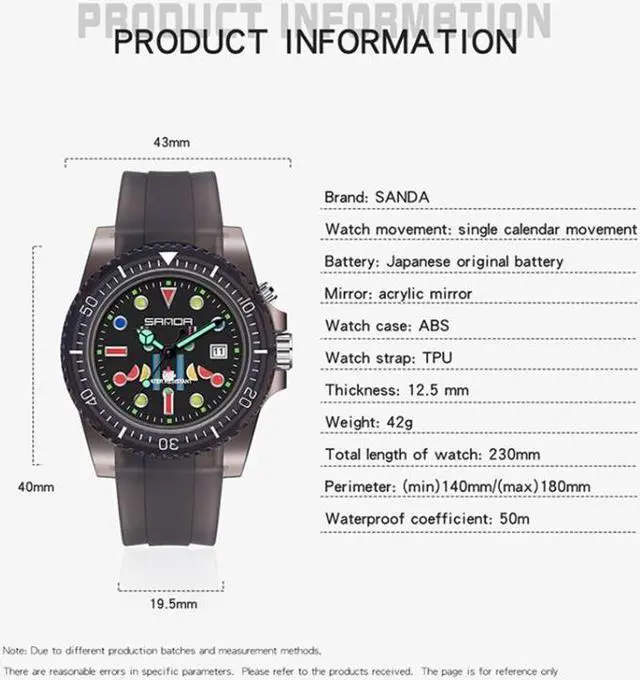 Alt view image 7 of 7 - SANDA 6078 Fluorescent Calendar Dial Transparent Strap Quartz Watch for Women (Transparent White Belt Blue Surface)