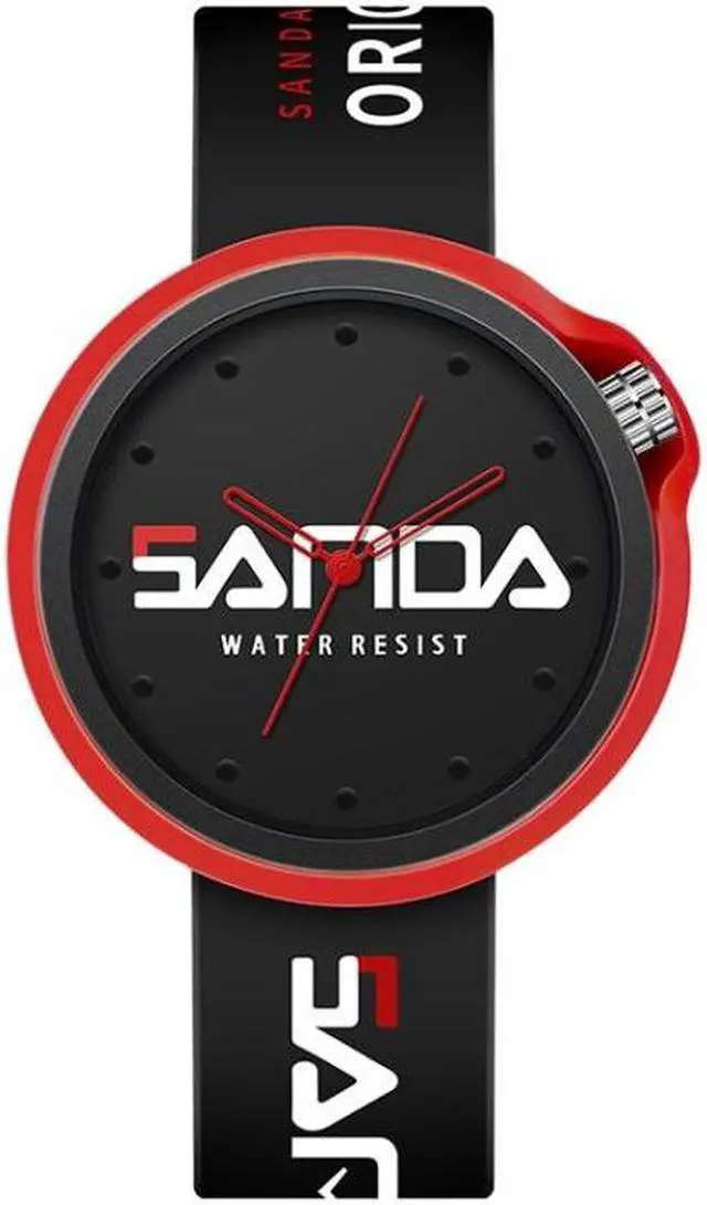 Main image of SANDA 3200 Silicone Belt Quartz Sports Watch For Men And Women (Black Red)