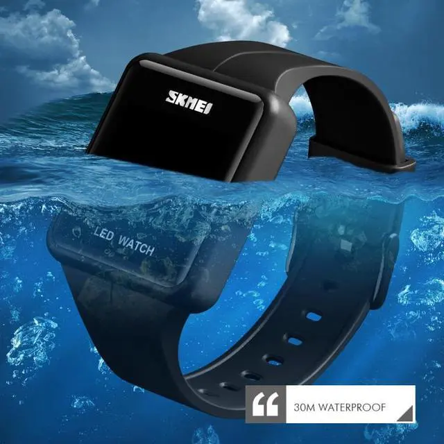 Alt view image 5 of 7 - SKMEI 1541 Fashion Led Watch Square Couple Model Waterproof Electronic Watch Silicone Watch (Blue) Black