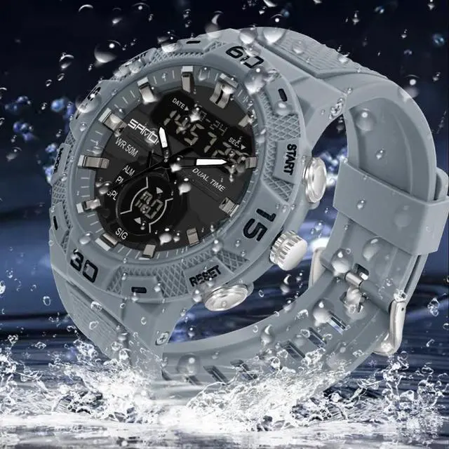 Alt view image 3 of 6 - SANDA 3087 Luminous Waterproof Dual Display Electronic Watch (Grey)