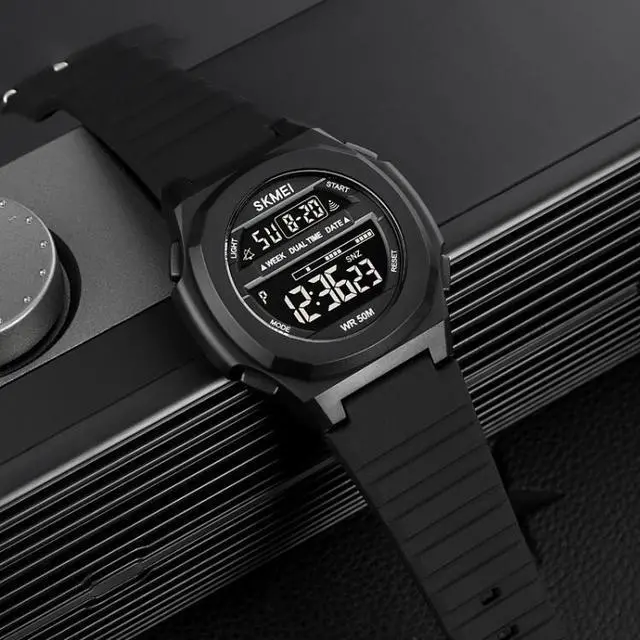 Alt view image 2 of 7 - SKMEI 1821 Stainless Steel Buckle Silicone Strap Electronic Watch (Black Gold)