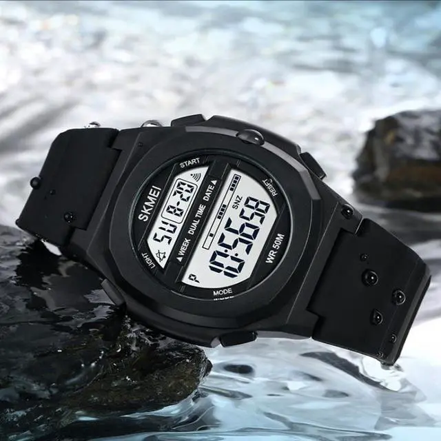 Alt view image 5 of 7 - SKMEI 1821 Stainless Steel Buckle Silicone Strap Electronic Watch (Black Gold)