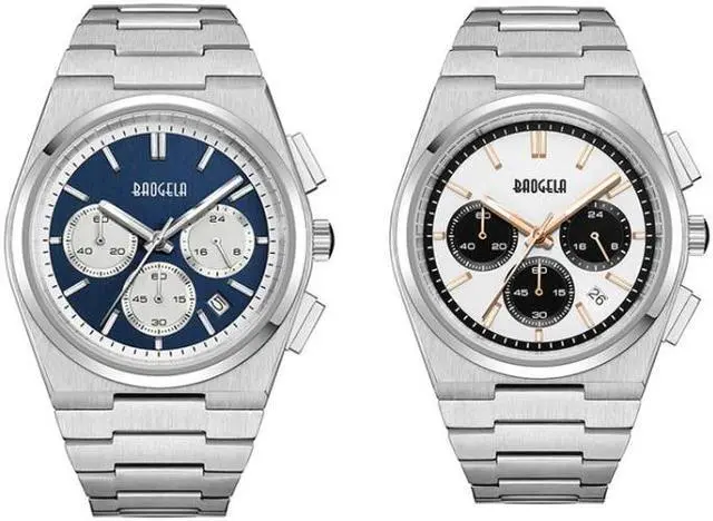 Alt view image 2 of 7 - BAOGELA 22803 Stainless Steel Multifunctional Waterproof Calendar Men Quartz Watch (Steel Shell Blue Face) Black