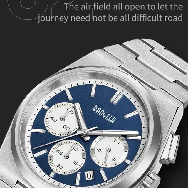 Alt view image 6 of 7 - BAOGELA 22803 Stainless Steel Multifunctional Waterproof Calendar Men Quartz Watch (Steel Shell Blue Face) Black
