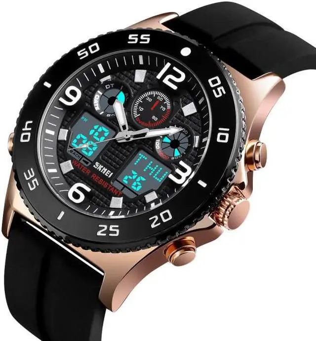 Alt view image 3 of 7 - SKMEI 1538 Multi-Function Time Large Dial Steel Belt Men  Casual Sports Electronic Watch (Rose Gold-Steel Belt)