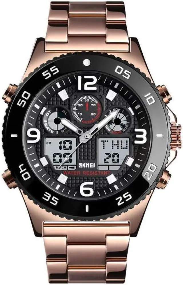 Main image of SKMEI 1538 Multi-Function Time Large Dial Steel Belt Men  Casual Sports Electronic Watch (Rose Gold-Steel Belt)