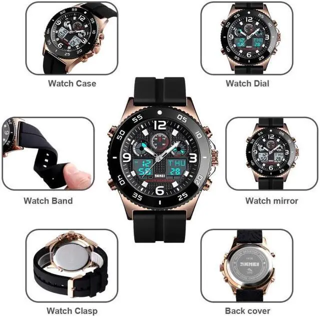 Alt view image 5 of 7 - SKMEI 1538 Multi-Function Time Large Dial Steel Belt Men  Casual Sports Electronic Watch (Rose Gold-Steel Belt)