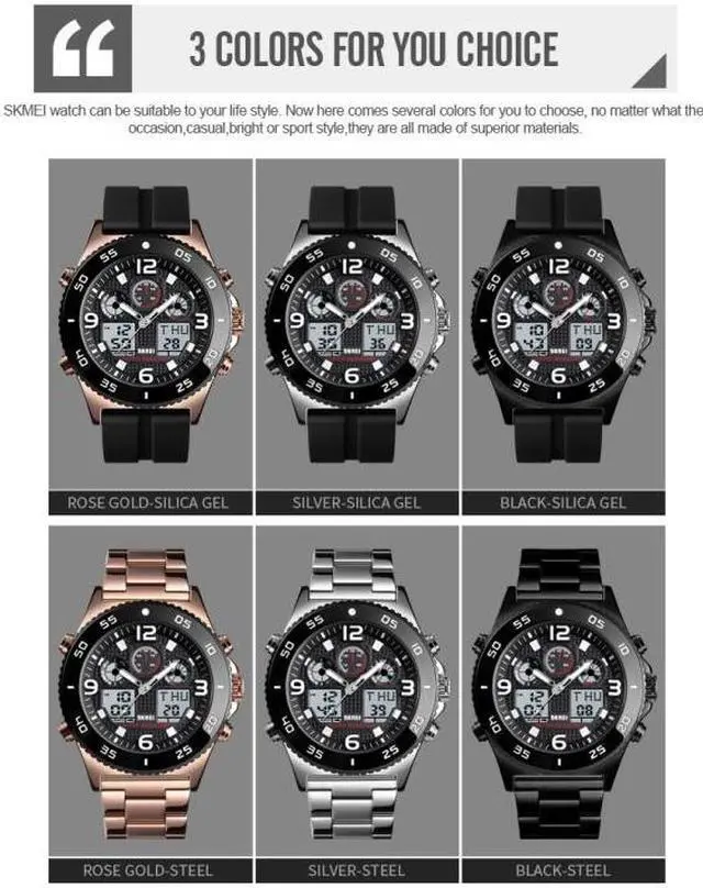 Alt view image 7 of 7 - SKMEI 1538 Multi-Function Time Large Dial Steel Belt Men  Casual Sports Electronic Watch (Rose Gold-Steel Belt)
