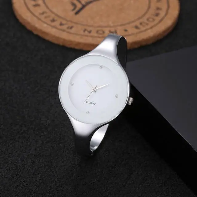 Main image of 2 PCS Women Simple Style Alloy Thin Strap Quartz Watch (White)