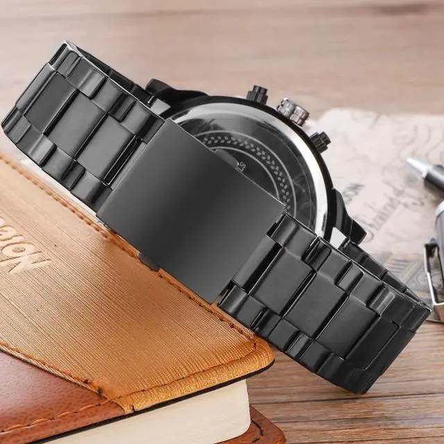 Alt view image 4 of 6 - CAGARNY 6820 Fashionable Business Style Large Dial Dual Time Zone Quartz Movement Wrist Watch with Stainless Steel Band & Calendar Function for Men (Style 4)