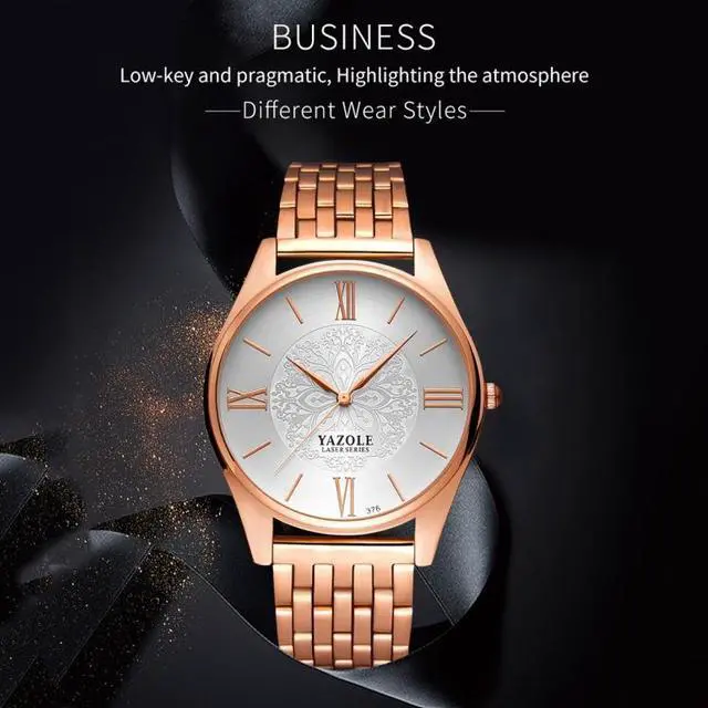 Alt view image 3 of 7 - YAZOLE 376 Men Fashion Business Steel Strap Band Quartz Wrist Watch (White)
