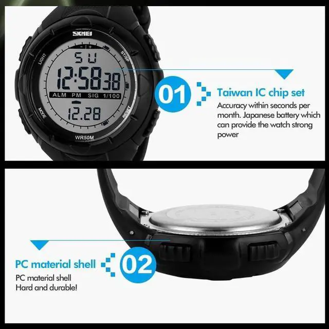 Alt view image 4 of 7 - SKMEI 1025 Multifunctional Female Outdoor Fashion Waterproof Large Dial Silicone Watchband Wrist Watch (Rose Red)