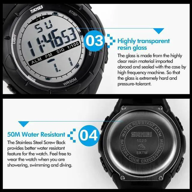 Alt view image 5 of 7 - SKMEI 1025 Multifunctional Female Outdoor Fashion Waterproof Large Dial Silicone Watchband Wrist Watch (Rose Red)
