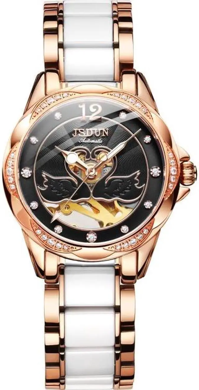 Main image of JIN SHI DUN 8831 Women Fashion Diamond Hollowed Waterproof Ceramic Mechanical Watch (Black)