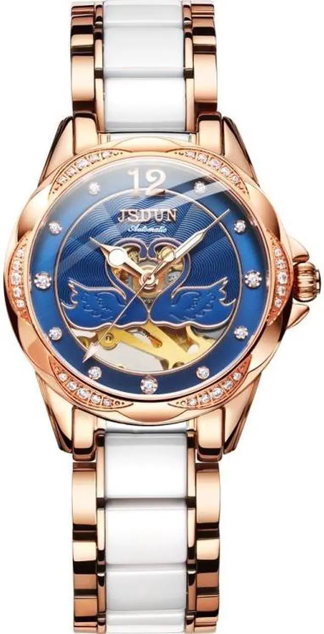 Alt view image 2 of 7 - JIN SHI DUN 8831 Women Fashion Diamond Hollowed Waterproof Ceramic Mechanical Watch (White)