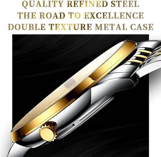 Alt view image 5 of 7 - BINBOND B2077 30M Waterproof Quartz Luminous Watch Butterfly Buckle Men's Steel Belt Watch (White Steel-White)