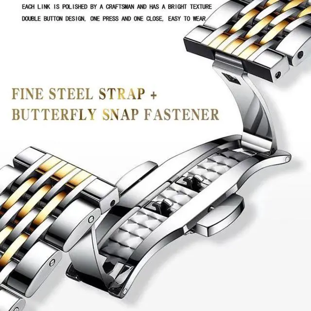 Alt view image 6 of 7 - BINBOND B2077 30M Waterproof Quartz Luminous Watch Butterfly Buckle Men's Steel Belt Watch (White Steel-White)