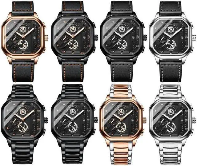 Alt view image 2 of 7 - BINBOND B6577 30M Waterproof Luminous Square Quartz Watch, Color: Black Steel-Black-Rose Gold Black Steel-Black-Rose Gold