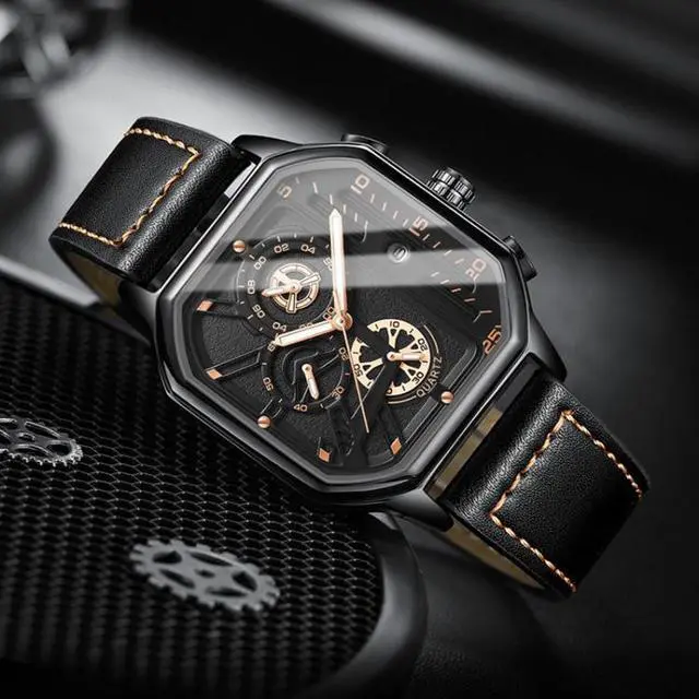 Alt view image 4 of 7 - BINBOND B6577 30M Waterproof Luminous Square Quartz Watch, Color: Black Steel-Black-Rose Gold Black Steel-Black-Rose Gold