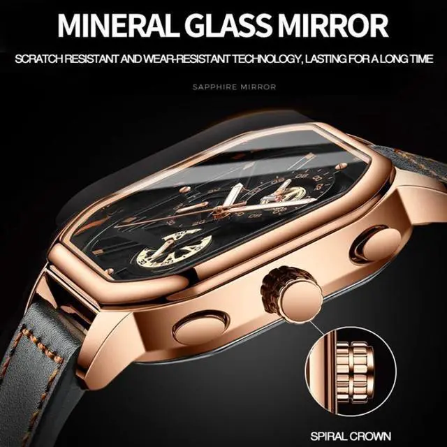 Alt view image 5 of 7 - BINBOND B6577 30M Waterproof Luminous Square Quartz Watch, Color: Black Steel-Black-Rose Gold Black Steel-Black-Rose Gold