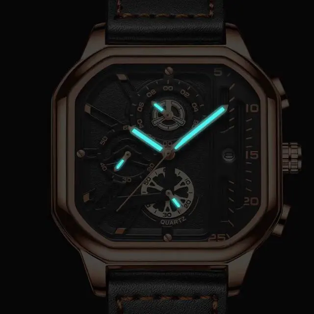 Alt view image 6 of 7 - BINBOND B6577 30M Waterproof Luminous Square Quartz Watch, Color: Black Steel-Black-Rose Gold Black Steel-Black-Rose Gold