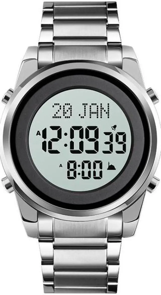 Main image of SKMEI 1734 Muslim Worship Multifunctional Reminder Prayer Direction Men Watch, Color: Silver Silver