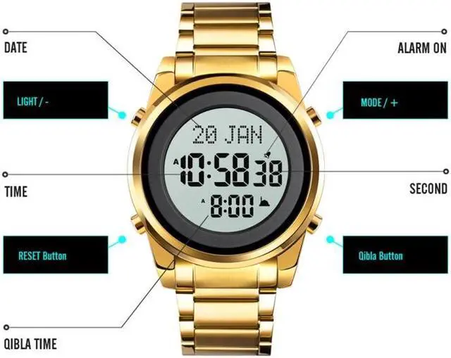 Alt view image 3 of 7 - SKMEI 1734 Muslim Worship Multifunctional Reminder Prayer Direction Men Watch, Color: Silver Silver