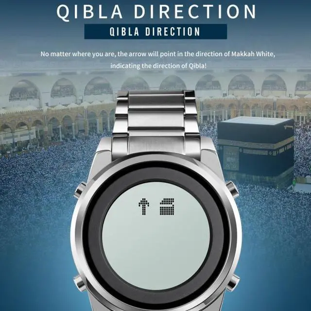 Alt view image 6 of 7 - SKMEI 1734 Muslim Worship Multifunctional Reminder Prayer Direction Men Watch, Color: Silver Silver