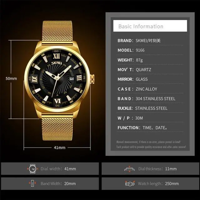 Alt view image 4 of 7 - SKMEI 9166 Fashion Men Business Watch 30m Waterproof Metal Quartz Wristwatch (White)