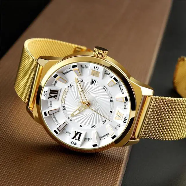 Alt view image 7 of 7 - SKMEI 9166 Fashion Men Business Watch 30m Waterproof Metal Quartz Wristwatch (White)