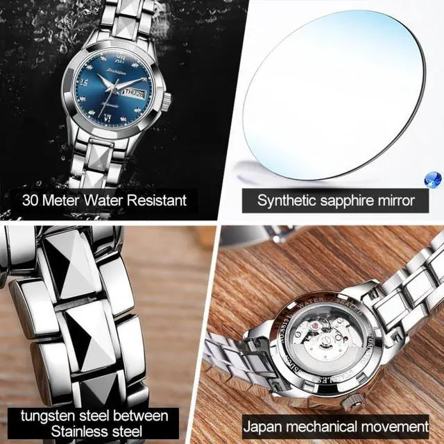 Alt view image 4 of 7 - JIN SHI DUN 8813 Fashion Waterproof Luminous Automatic Mechanical Watch Women (Silver White)