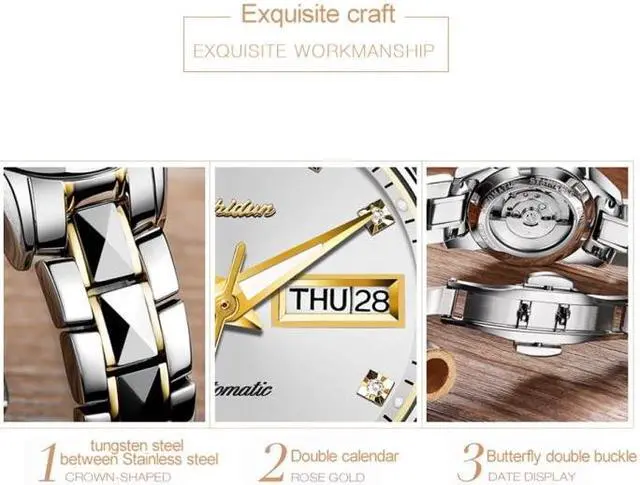Alt view image 5 of 7 - JIN SHI DUN 8813 Fashion Waterproof Luminous Automatic Mechanical Watch Women (Silver White)