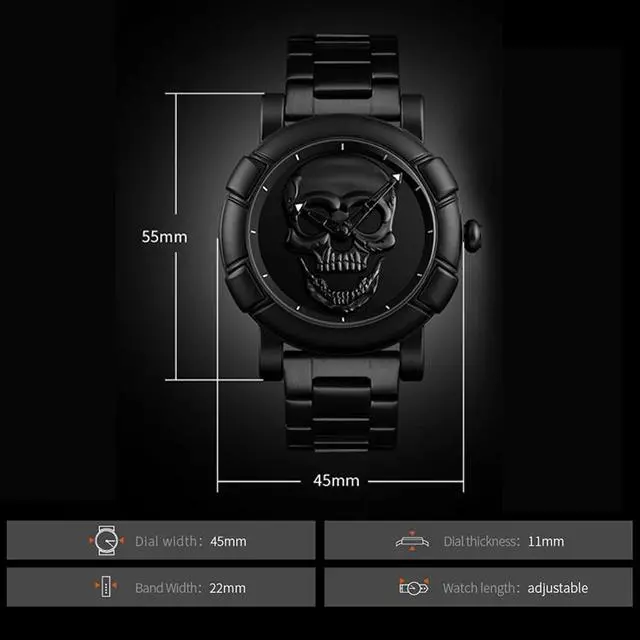 Alt view image 4 of 7 - SKMEI 9178 Skull Pattern Multifunctional Outdoor Men Fashion Waterproof Quartz Wrist Watch (Silver)