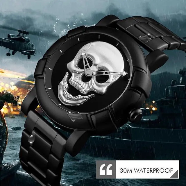 Alt view image 6 of 7 - SKMEI 9178 Skull Pattern Multifunctional Outdoor Men Fashion Waterproof Quartz Wrist Watch (Silver)
