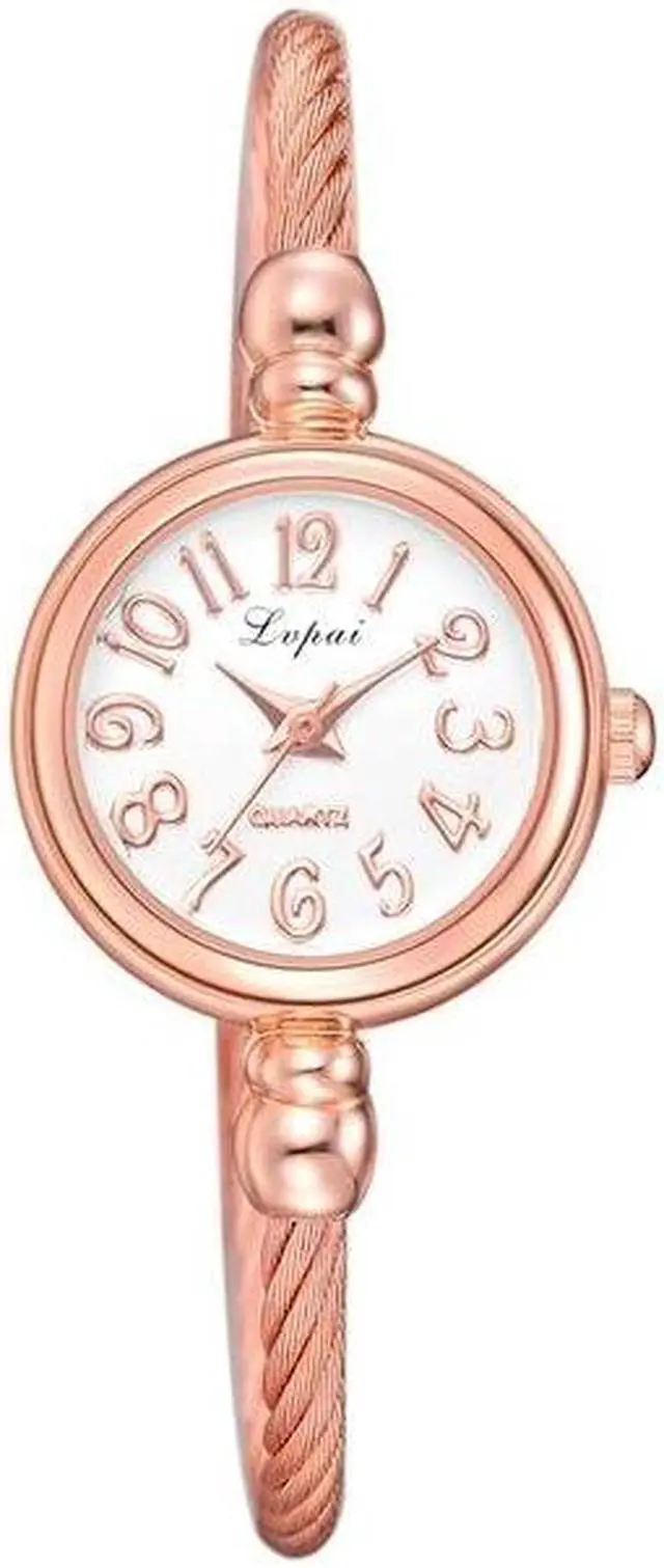 Main image of Lvpai Ladies Retro Round Large Dial Alloy Twisted Thin Chain Watch (P433Rose Gold)