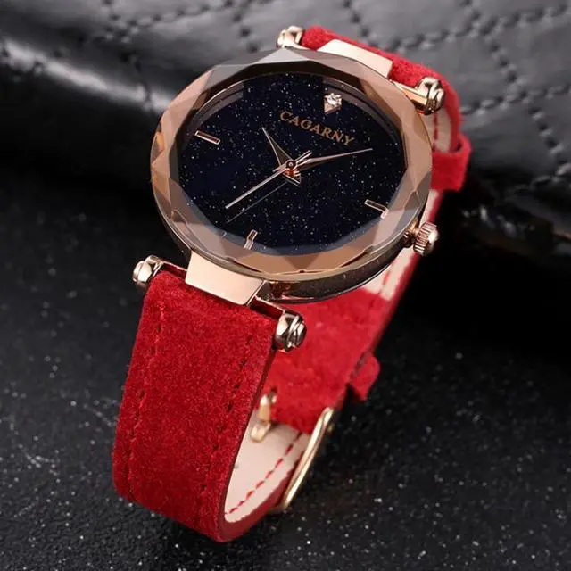 Main image of CAGARNY 6877 Water Resistant Fashion Women Quartz Wrist Watch with Leather Band (Red)