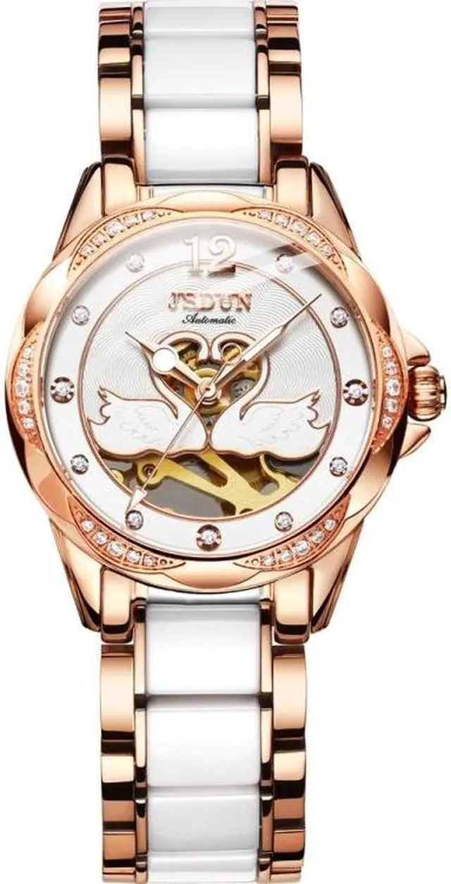 Main image of JIN SHI DUN 8831 Women Fashion Diamond Hollowed Waterproof Ceramic Mechanical Watch (White)