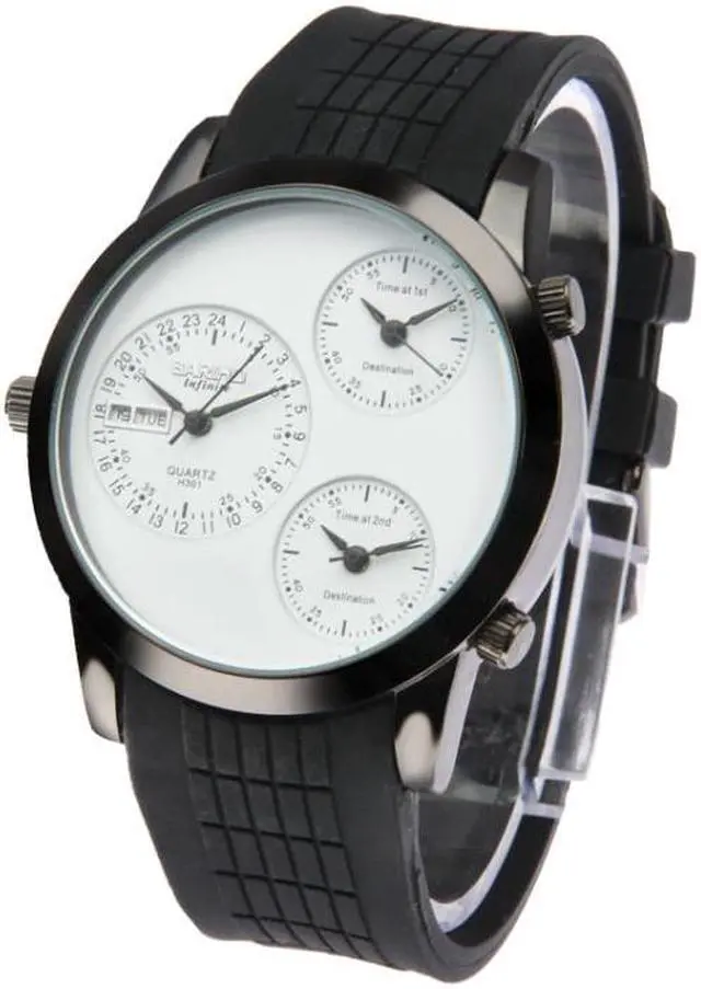 Main image of Fashion 3 Dial Quartz Wrist Calendar Watch with Silicone Strap (White)