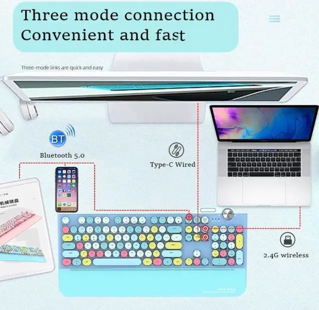 Alt view image 7 of 7 - Mofii GEEZER G7 107 Keys Wired / Wireless / Bluetooth Three Mode Mechanical Keyboard, Cable Length: 1.5m (Brown)